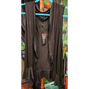 Xeoxarel Women XXL Black Sleeveless Open Front Draped Vest With Ruffle Hem
